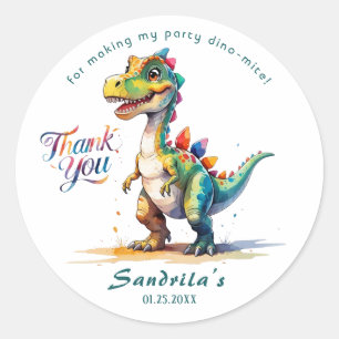 Thank You Watercolor Dinosaur Classic Round Sticker