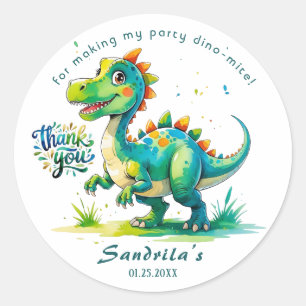 Thank You Watercolor Dinosaur Classic Round Sticker