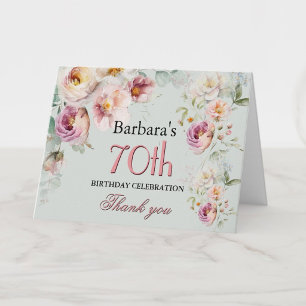 Thank You Watercolor Floral 70th Birthday Party Card
