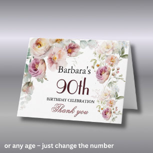 Thank You Watercolor Floral 90th Birthday Party  Card