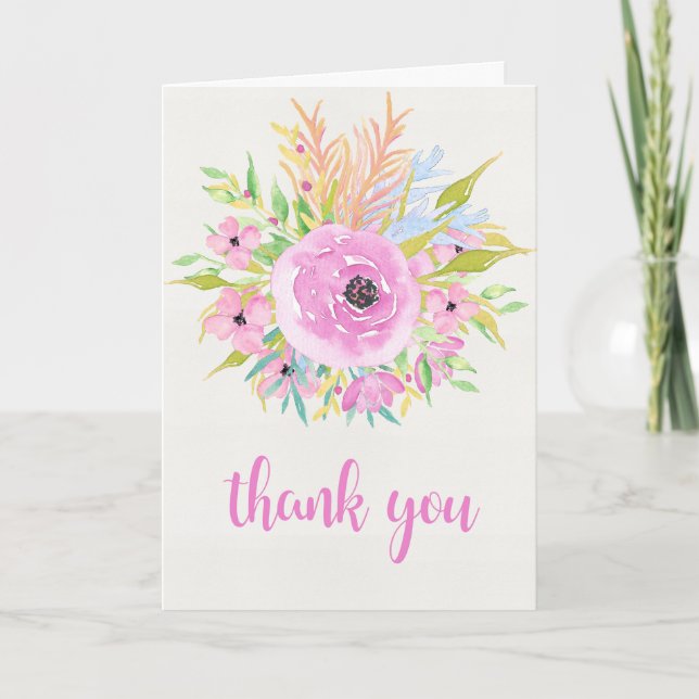 Thank You Watercolor Flowers Greeting Card (Front)