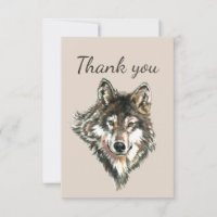 Thank You Watercolor Grey Grey Wolf Animal Art