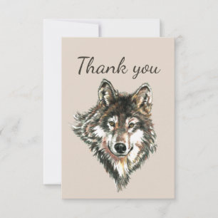 Thank You Watercolor Grey Grey Wolf Animal Art Card