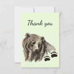 Thank You Watercolor Grizzly Bear Animal Nature Card