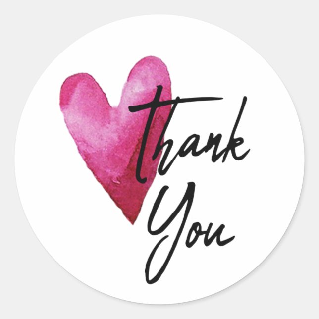 Thank You Watercolor Heart Classic Round Sticker (Front)