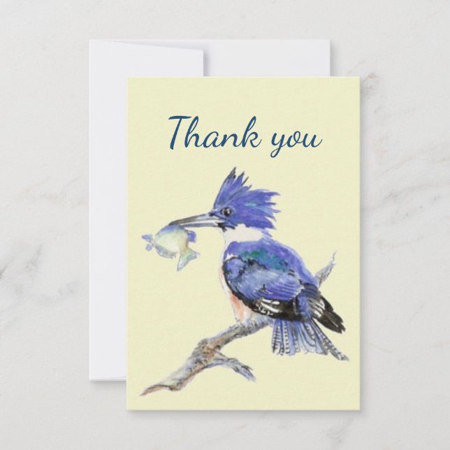Thank You Watercolor Kingfisher Bird Nature Art (Front)