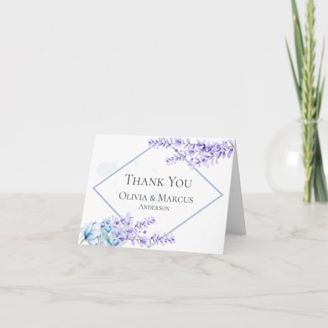 Thank You | Watercolor Lavender -Dusty Blue Floral Card (Front)