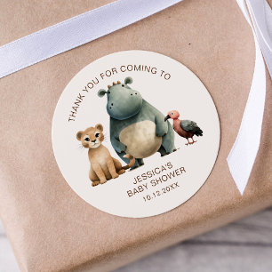 Thank You Watercolor Lion Hippo Bird Baby Shower Classic Round Sticker