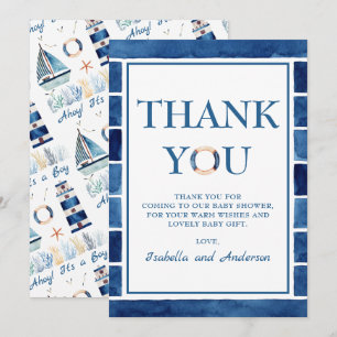 Thank You Watercolor Nautical Themed Baby Shower