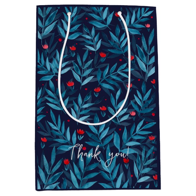 Thank you watercolor night garden - turquoise medium gift bag (Front)