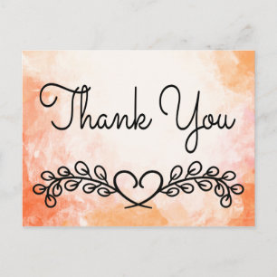 Thank You Watercolor Orange Black Laurel Heart Postcard