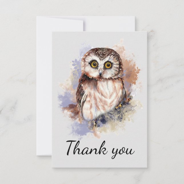 Thank You Watercolor Owl Bird (Front)