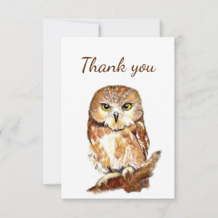 Thank You Watercolor Owl Bird Wildlife Nature Card