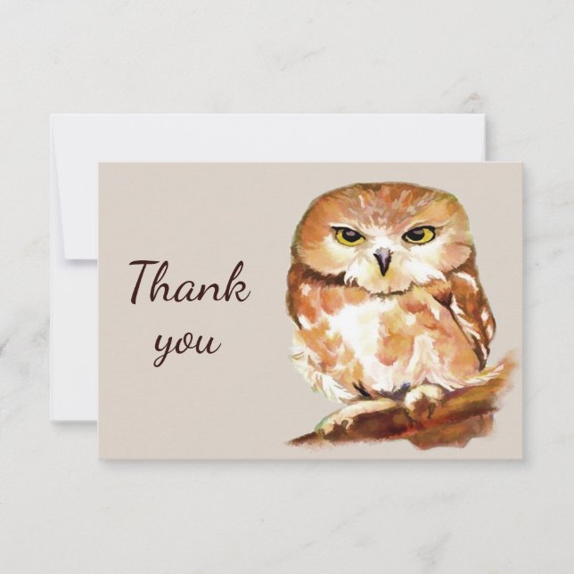 Thank You Watercolor Owl Bird with Attitude (Front)