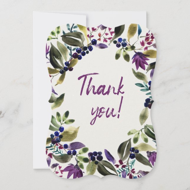 Thank You! Watercolor Painted Purple Flowers You Card (Front)