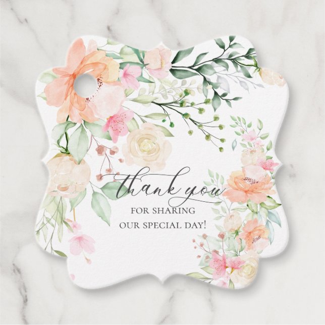 THANK YOU | Watercolor Pastel Flowers Favour Tags (Front)