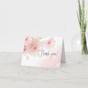 Thank You   Watercolor  Pastel Pink Flowers Card