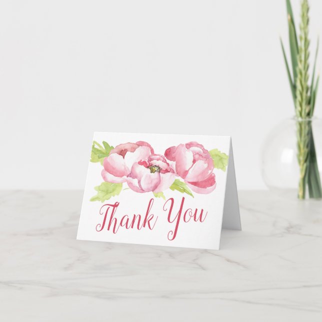 Thank You | Watercolor Pink Peonies (Front)