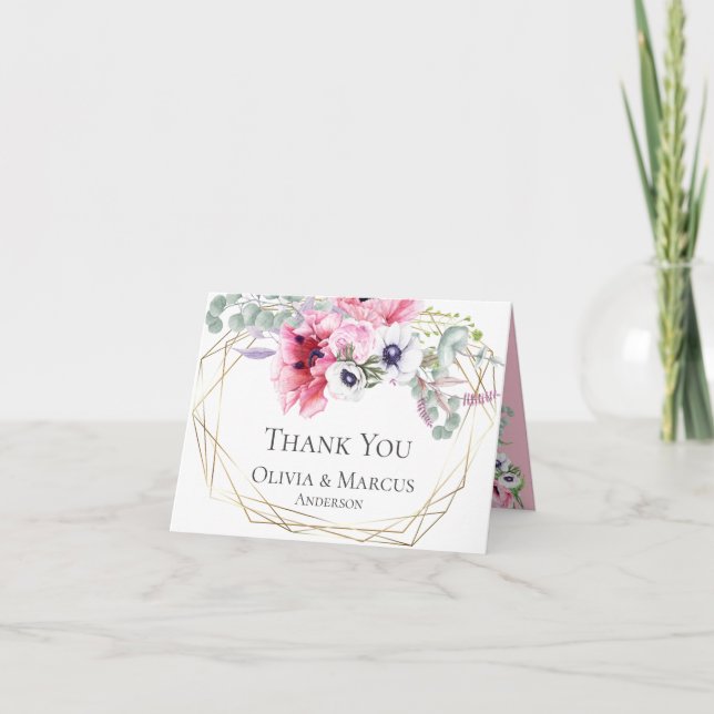 Thank You | Watercolor Pink Poppies Floral Bouquet (Front)