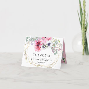 Thank You   Watercolor Pink Poppies Floral Bouquet Card