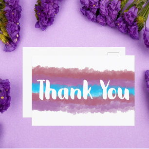 Thank You Watercolor Pink Purple Blue Postcard