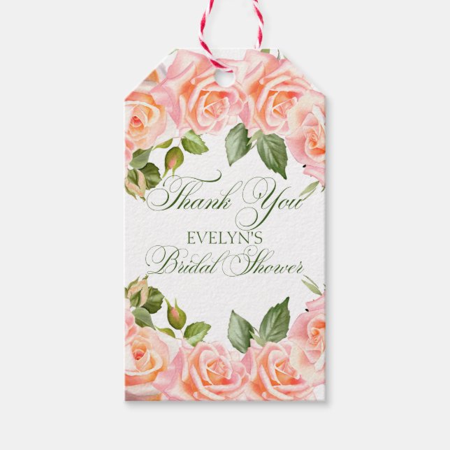 Thank You Watercolor Roses Bridal Shower  Gift Tags (Front)
