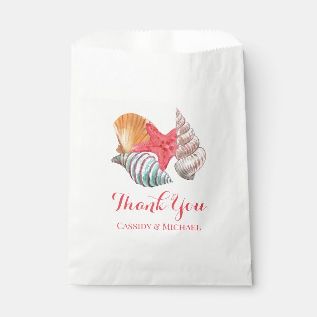 Thank You Watercolor Seashells Beach Wedding Favour Bag (Front)