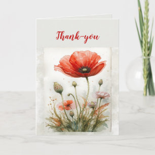 Thank You Watercolor Simple Elegant Red Poppy 