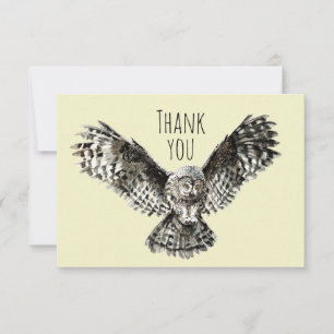 Thank You Watercolor Striking Owl Bird Nature Art Card