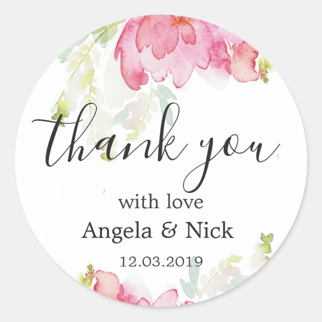 Thank you Watercolor With Love Sticker (Front)
