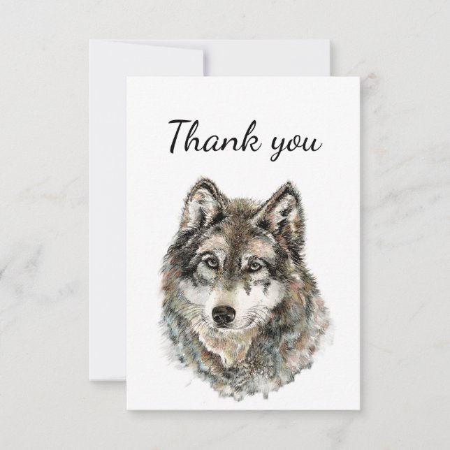 Thank You Watercolor Wolf Wolves Animal Nature art (Front)