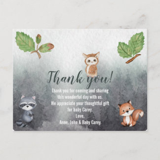 Thank You Watercolor Woodland Animals Postcard