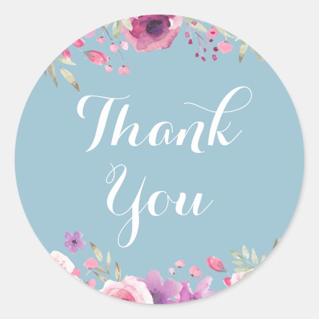 Thank You Watercolour Country Roses Classic Round Sticker (Front)