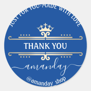Thank You Web Boutique Shop Royal Crown Blue Classic Round Sticker