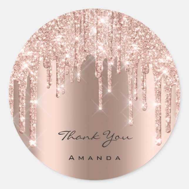 Thank You Wedding 16th Bridal Rose Glitter Spark Classic Round Sticker (Front)