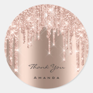 Thank You Wedding 16th Bridal Rose Glitter Spark Classic Round Sticker