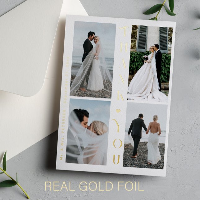 Thank you wedding 4 photo gold typography modern (You can choose the color of the FOIL: GOLD, ROSE GOLD or SILVER)