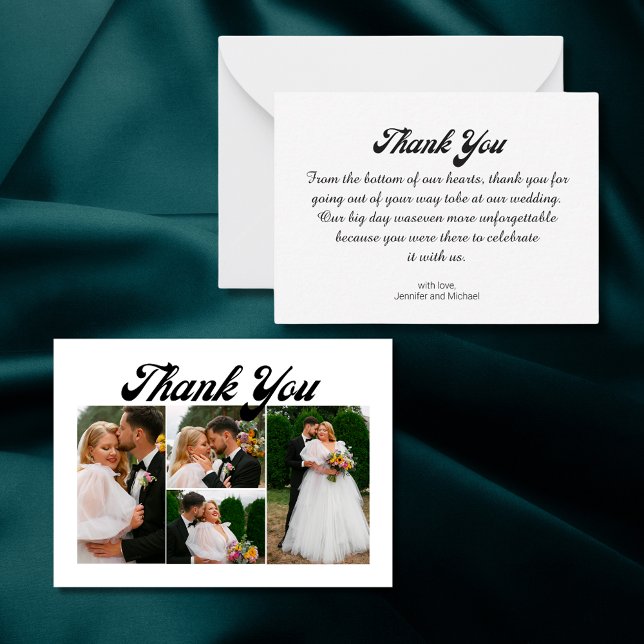 thank you wedding 4 photos collage retro script card (Creator Uploaded)