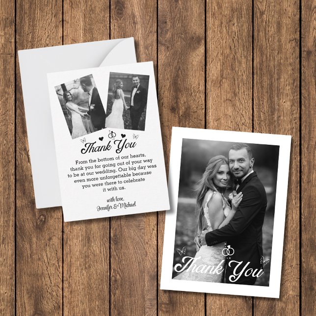 thank you wedding black and white 3 photos  card (Creator Uploaded)