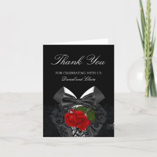 Thank You Wedding Black White Tuxedo Deep RED Rose Card