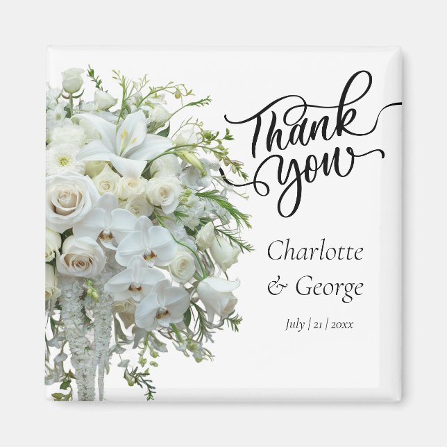 Thank You Wedding Bouquet Flower Wedding Favour Magnet (Front)