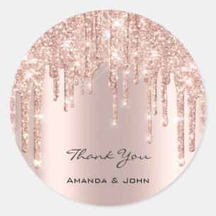 Thank You  Wedding Bridal Rose Glitter Spark Classic Round Sticker