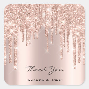 Thank You Wedding Bridal Rose Glitter Spark Square Sticker
