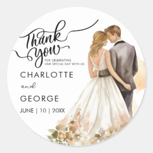Thank You Wedding Bride Groom Back Watercolor Clas Classic Round Sticker