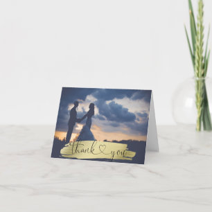 THANK YOU Wedding Brush Stroke Gold PHOTO Card
