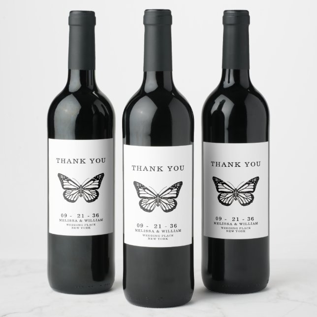 Thank You Wedding Butterfly Wine Label (Bottles)