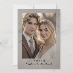 Thank You Wedding Card Photo Subtle Leaves