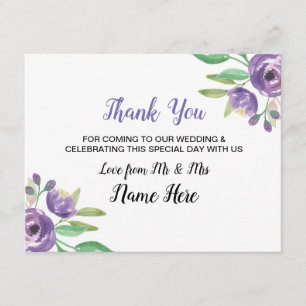 Thank You Wedding Card Purple Flower Floral