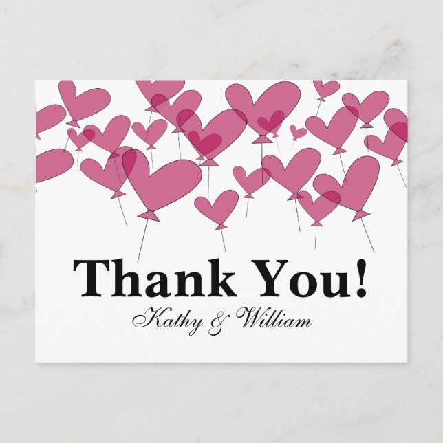 Thank you wedding cards with red heart balloons (Front)