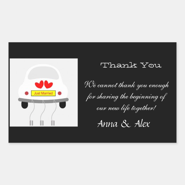 Thank You Wedding Customised hearts love couple Rectangular Sticker (Front)